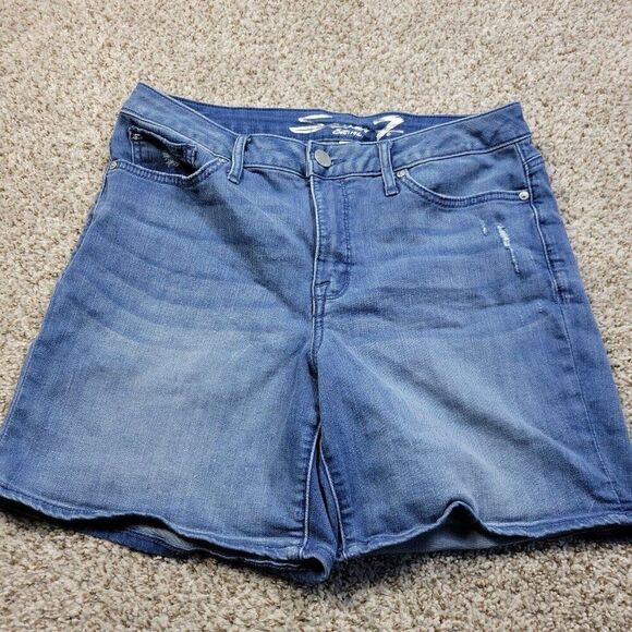 Seven7 Shorts Womens Size 10 Blue Bermuda Jean Denim Distressed - Picture 1 of 9